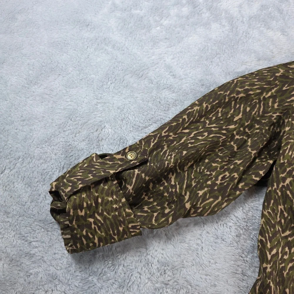 Michael Kors Women 4 Olive Green Animal Print Button Down Shirt Safari‎ Utility